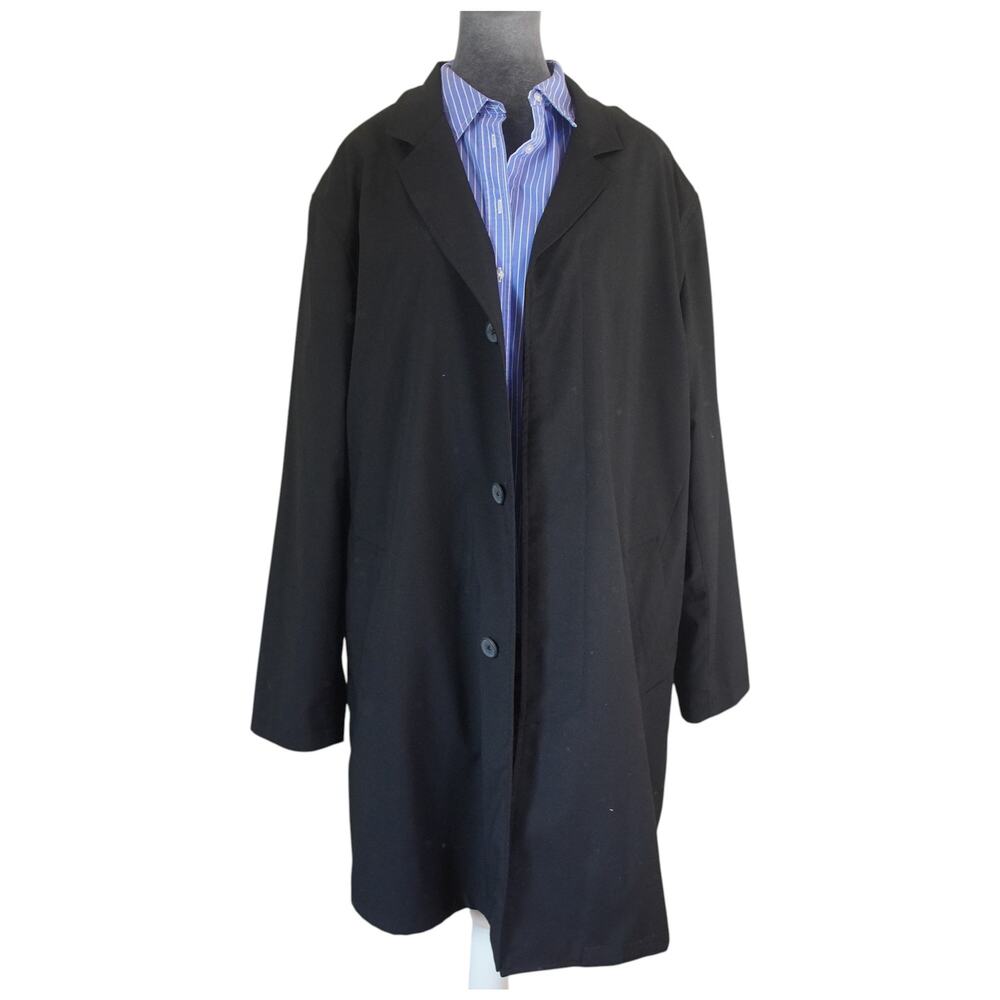 111 State Black Trench Coat Men’s Large Notch Lapel Long Coat Lightweight - Picture 6 of 11